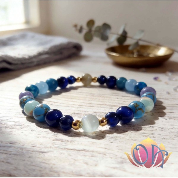 PULSEIRA ANCESTRAL - 1º RAIO - CHAMA AZUL (C/ PEDRAS PRECIOSAS)